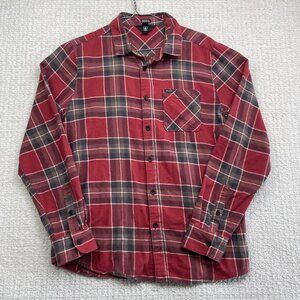 Volcom Red and Black Modern Fit Plaid Flannel Button Up Shirt Men’s Size Large